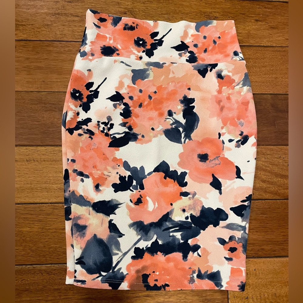 Silhouette Coral and Black Floral Pencil Skirt